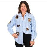 Blue "Julia" Striped Bee Shirt