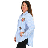 Blue "Julia" Striped Bee Shirt