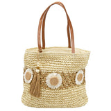 Paper Flower Raffia Tote Cream