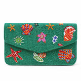 Green Seashell Beaded Clutch
