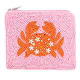 Pink Crab Beaded Pouch