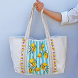 Beaded Lemon Pom Pom Tote