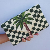 Checkerboard Palm Beaded Clutch