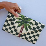 Checkerboard Palm Beaded Clutch
