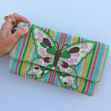 Butterfly Stripe Beaded Clutch