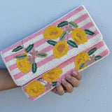 Lemon Blush Beaded Clutch