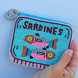 Aqua Sardine Tin Beaded Pouch
