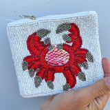 Silver Crab Beaded Pouch