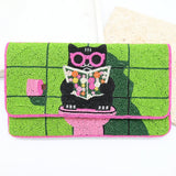 Literary Feline Beaded Clutch