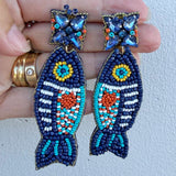 Navy Sardine Beaded Earrings