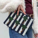 Striped Palm Beaded Clutch